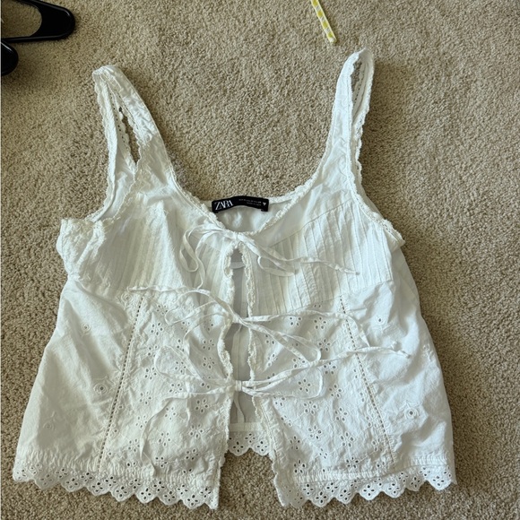 ZARA Embroidered Tied Top - Picture 2 of 4